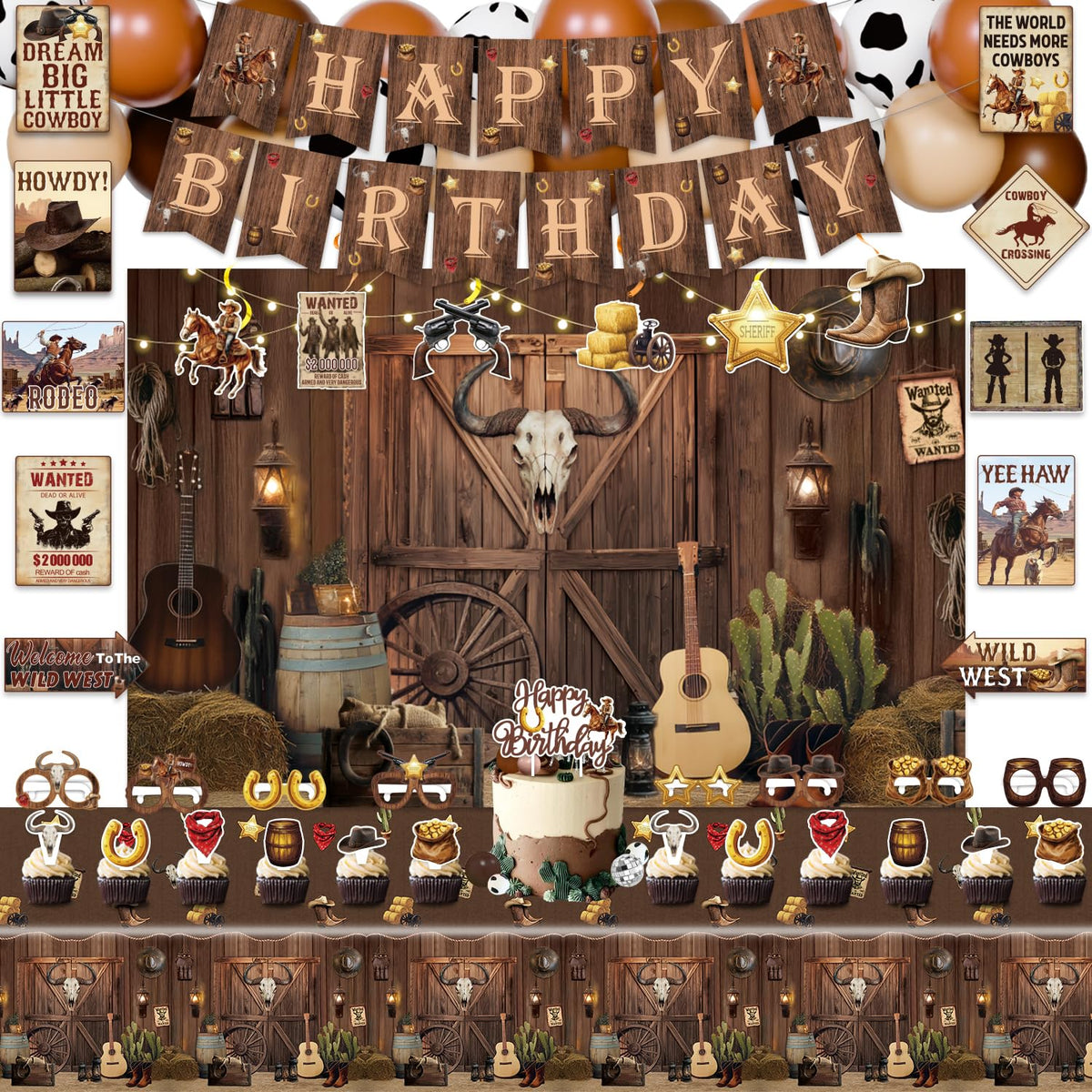 Kotlmight western backdrop for rustic cowboy birthday photos.