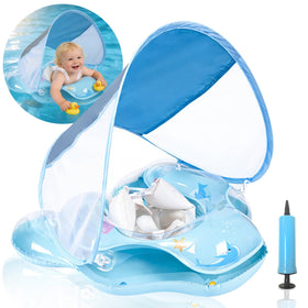 KOTXUS baby pool float with blue canopy for sun protection during water play