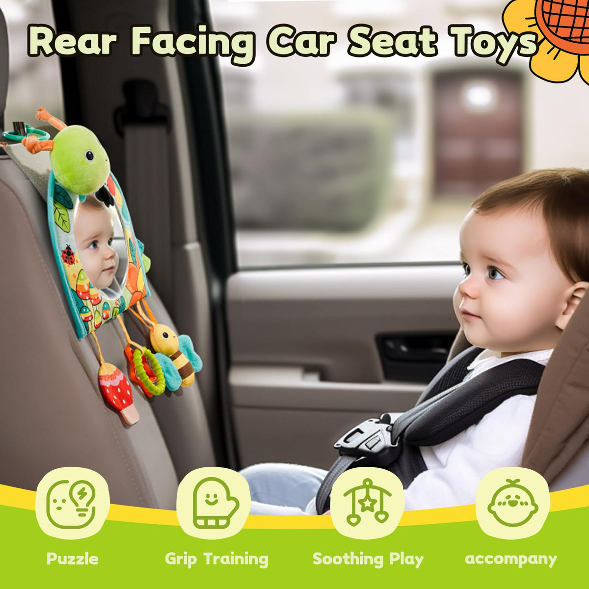 Koty infant car seat toy mirror encourages self-discovery and visual attention