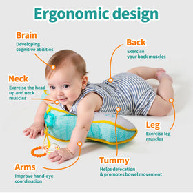 Koty teething toys attached to the pillow soothe gums while your infant explores.