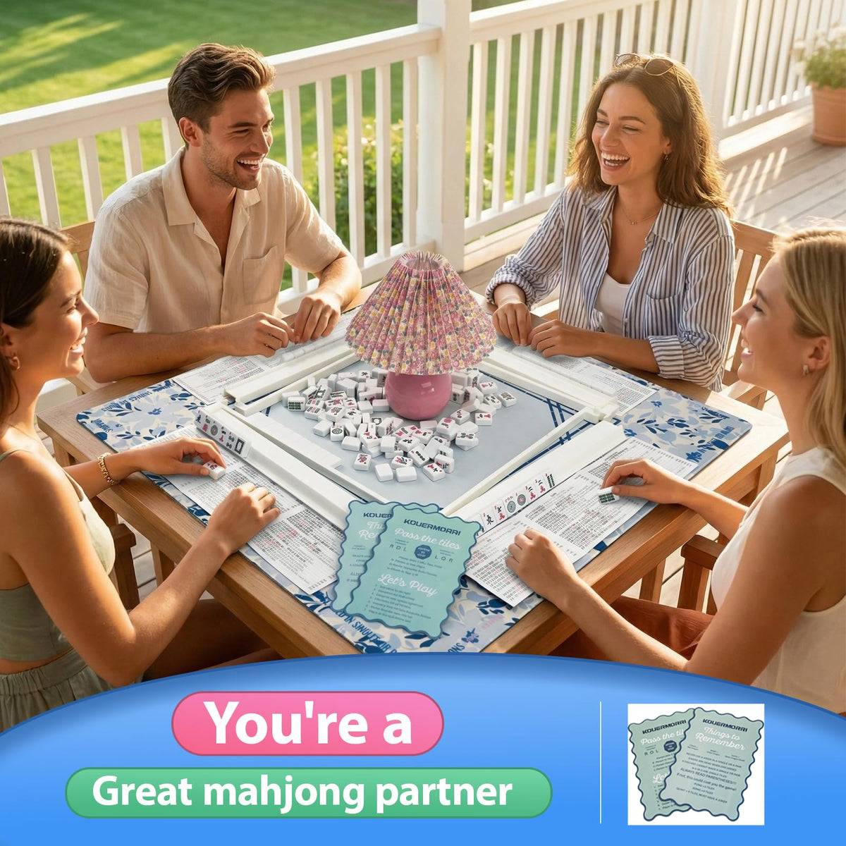 kouermorri blue mahjong mat blue floral design enhances desk aesthetics