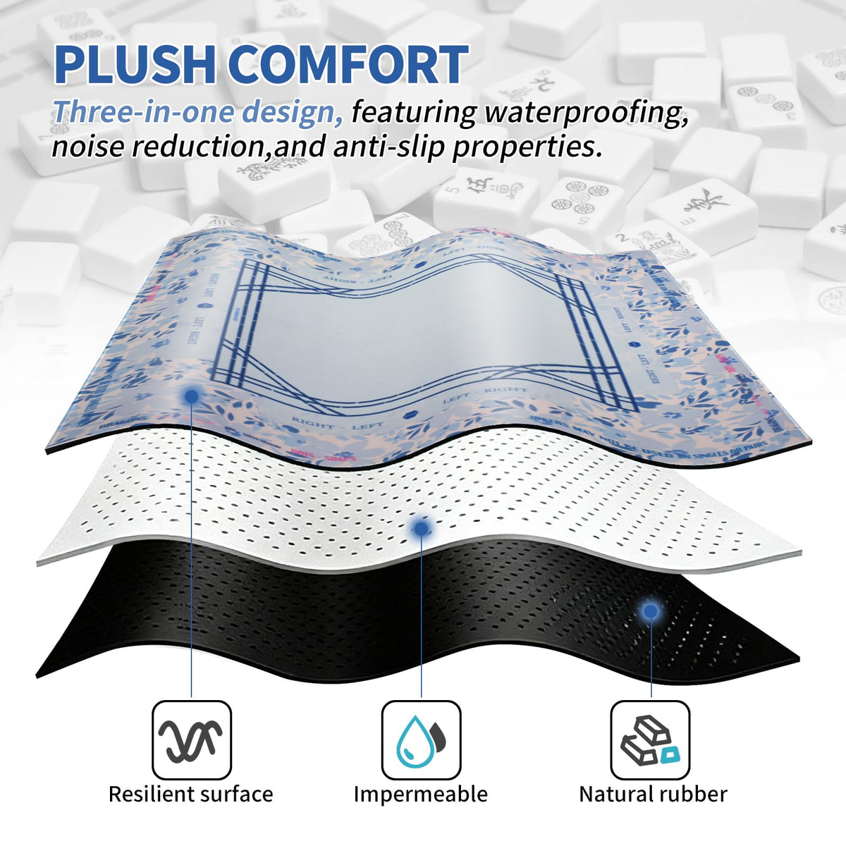 kouermorri blue mahjong mat bottom anti-slip surface stays secure during play