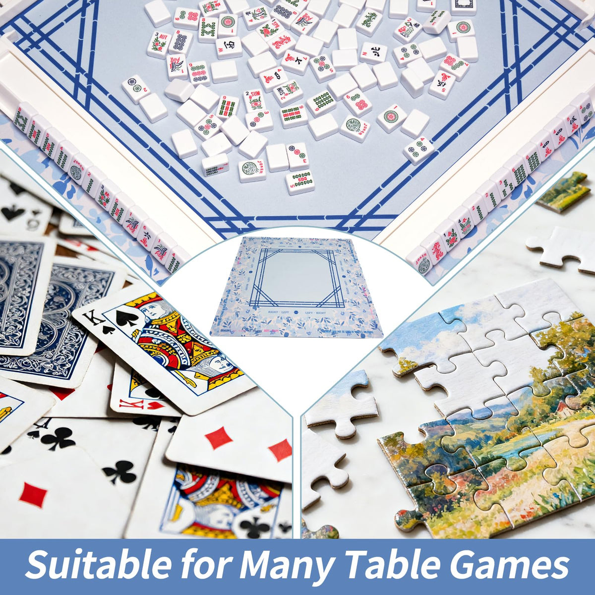 kouermorri blue mahjong mat with tile mixers for precise handling