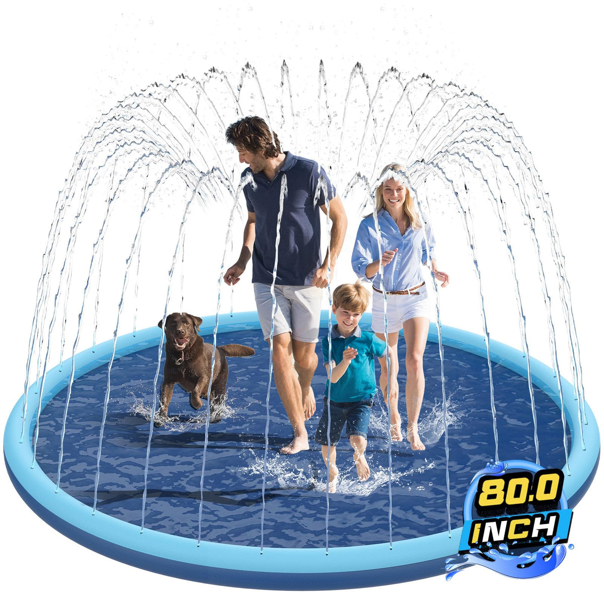 KOXOBET non-slip splash pad 80in for kids and dogs, safe splash play.