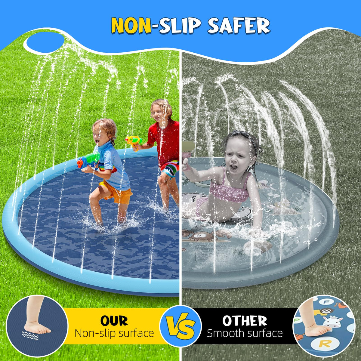 KOXOBET textured grip flooring prevents slips during active sliding sessions.