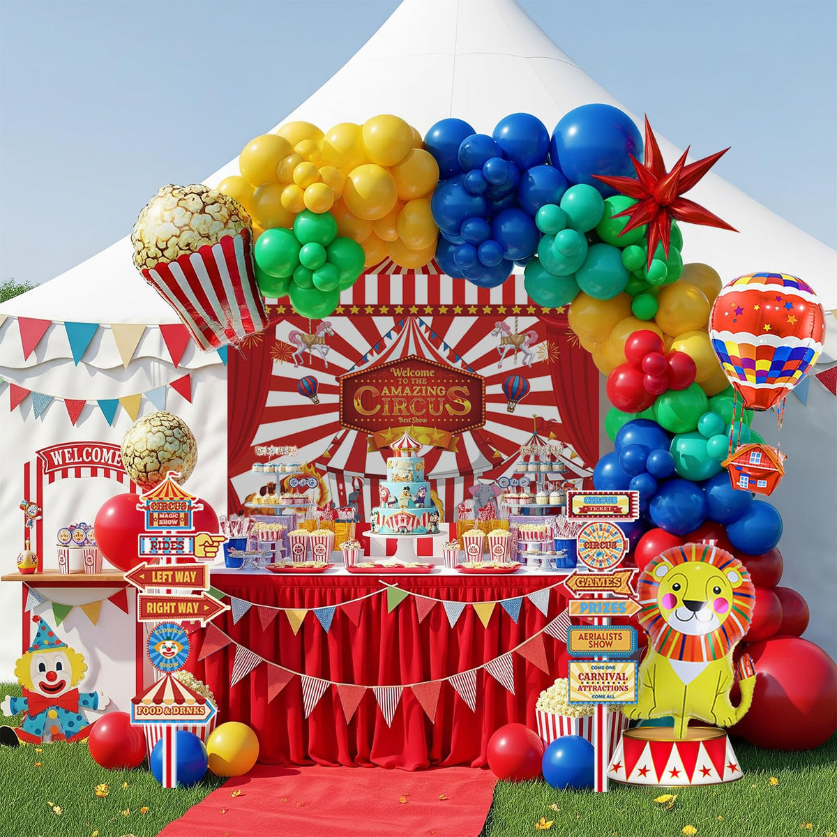 Kozee circus signpost centerpiece welcoming guests into the theme.