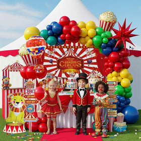 Kozee foil hot air balloons with popcorn lion design for playful decor.