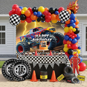Kozee Monster Truck balloons in vibrant colors create an eye-catching entrance for photos.