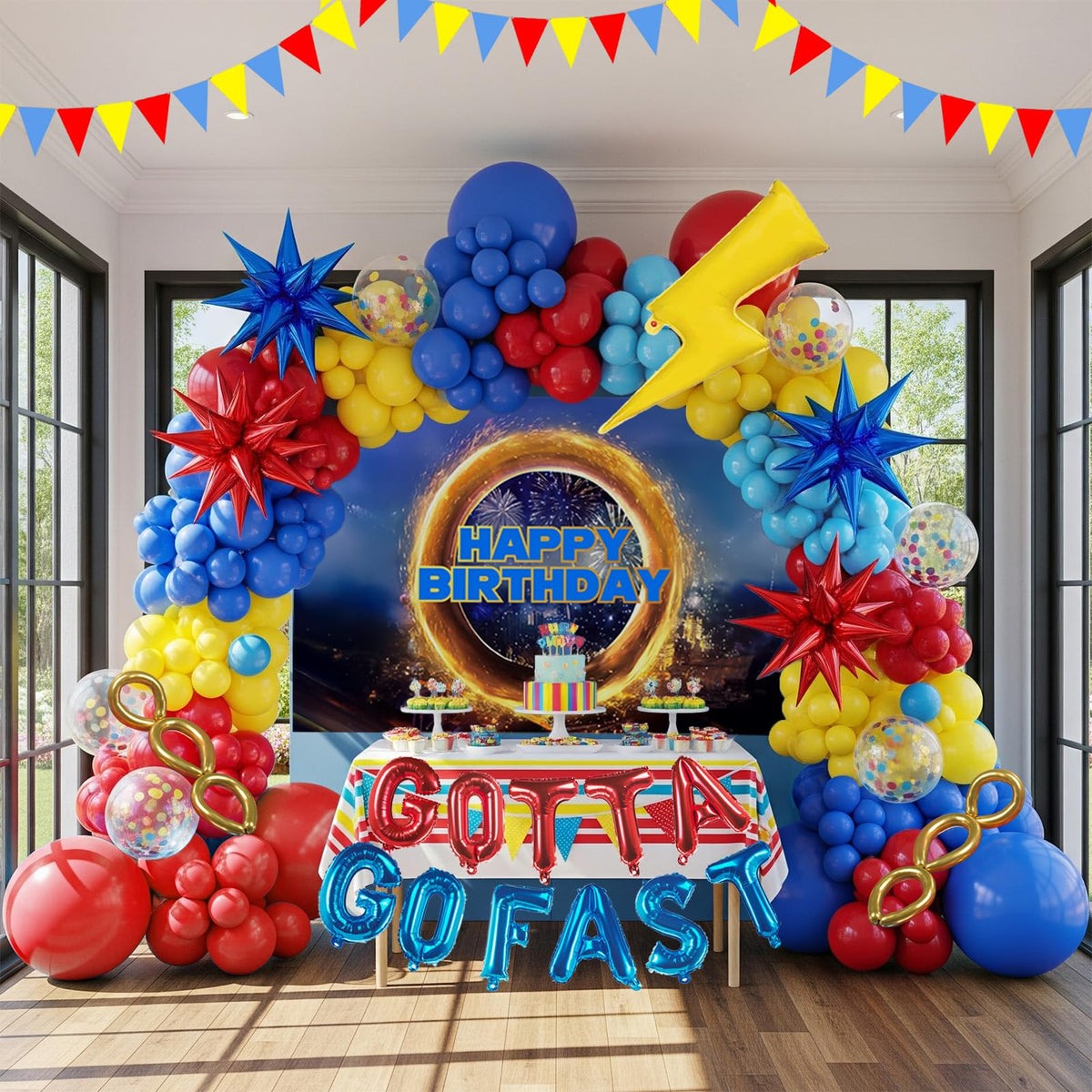 Kozee Hedgehog Birthday Balloons show bold colors for a playful centerpiece