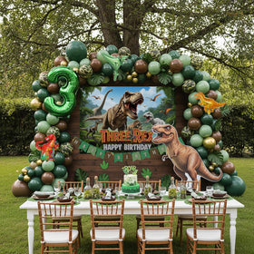 Kozee T-Rex themed backdrop for a photo-worthy jungle scene