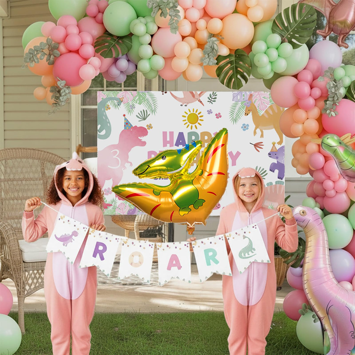Kozee Three-Rex dino foil balloons captivate kids and make playful photo props.