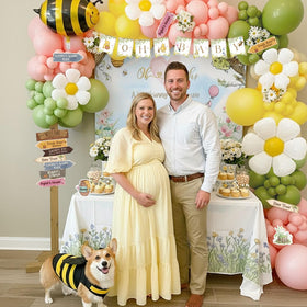 Kozee Winnie pink and yellow balloons brighten the celebration color palette.