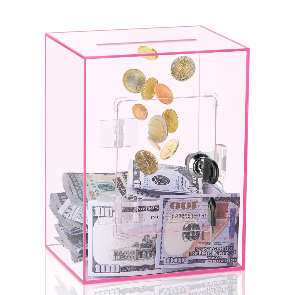 Kozsort clear piggy bank pink cubic design showcases savings growth visually.