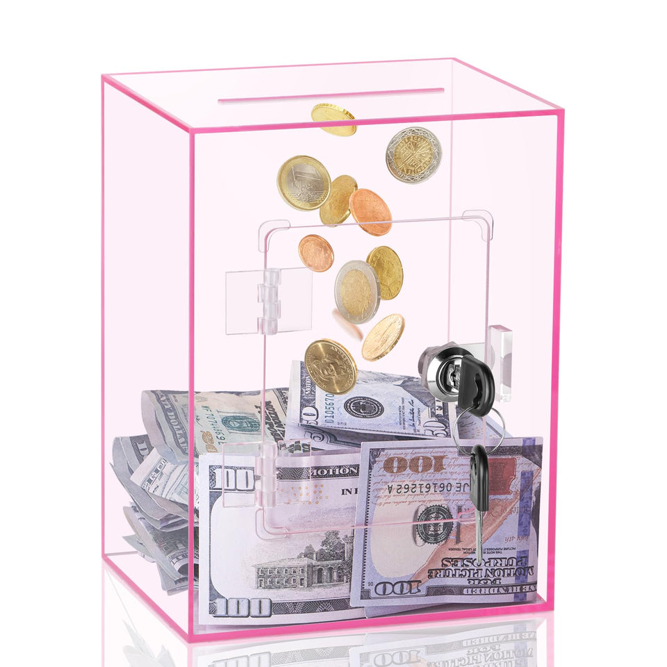 Kozsort clear piggy bank pink cubic design showcases savings growth visually.