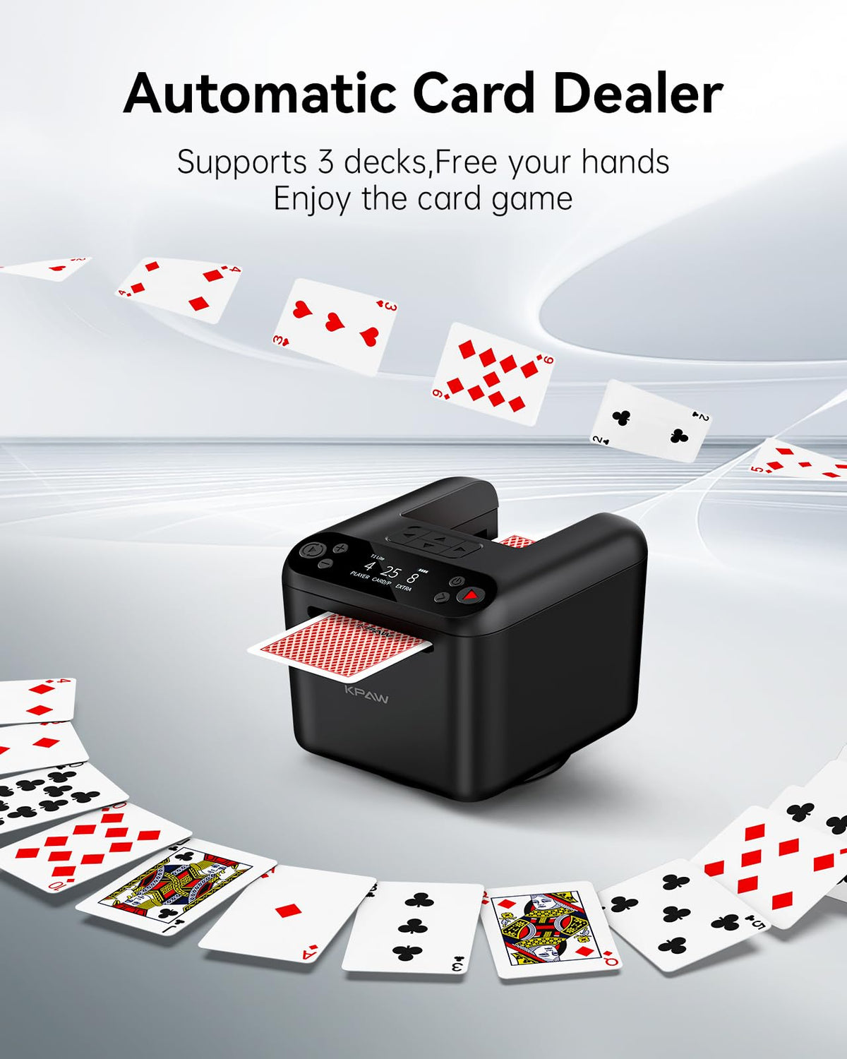 KPAW Automatic Card Dealer battery compartment illustrating long-lasting power