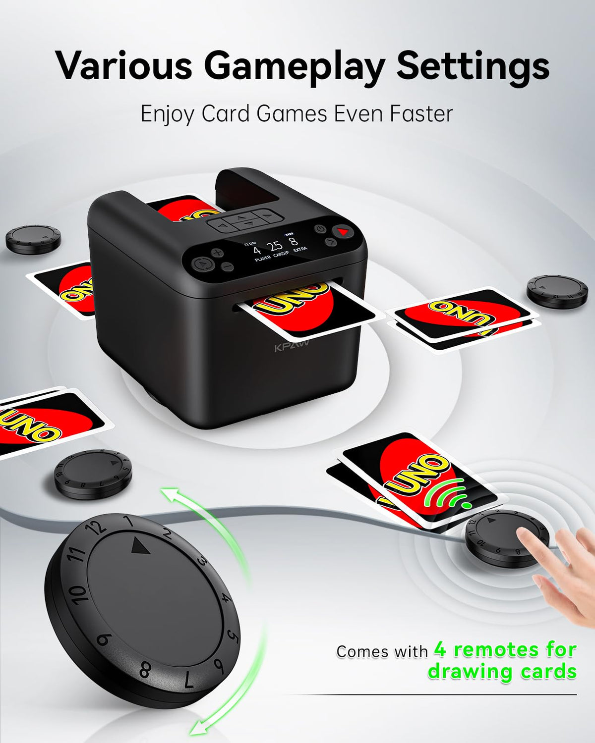 KPAW Automatic Card Dealer LED display clearly showing settings