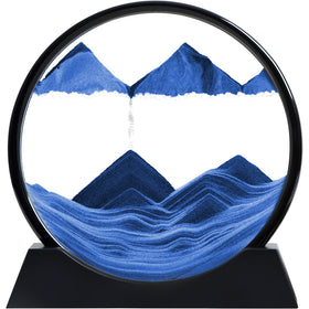 KPNUWN Moving Sand Art: blue round glass with calming 3D motion for your desk.