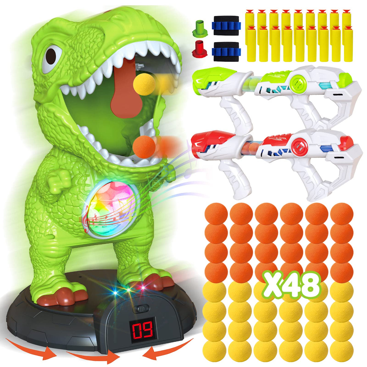 KPPIT movable dinosaur shooting game kit with target and guns for engaging play