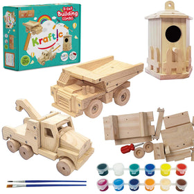 Kraftic Tow Truck kit with real wood pieces for beginner carpentry