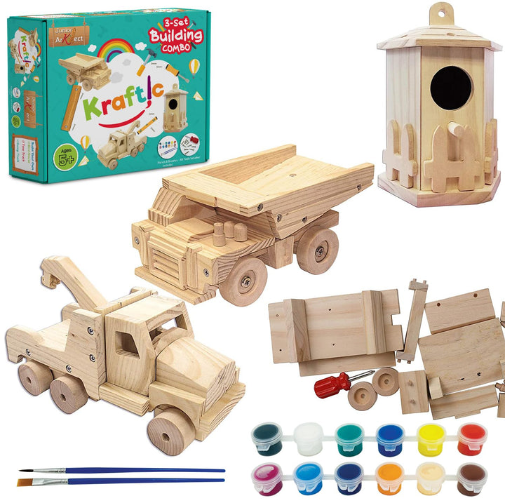 Kraftic Tow Truck kit with real wood pieces for beginner carpentry