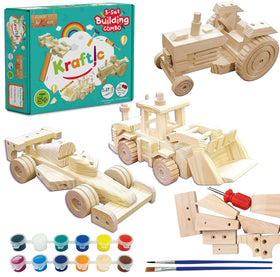 Kraftic Tractor Kit: durable wood parts for kid-friendly DIY construction.