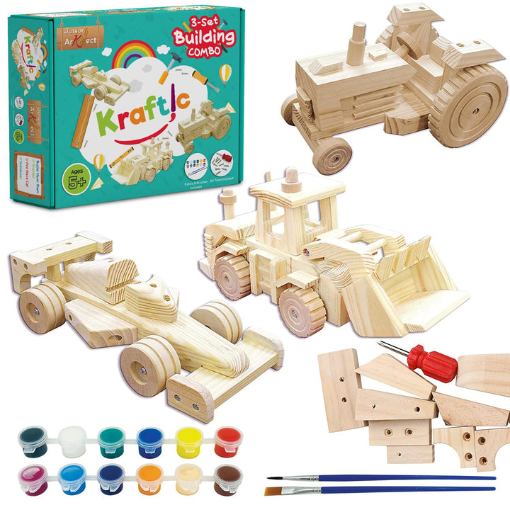 Kraftic Tractor Kit: durable wood parts for kid-friendly DIY construction.