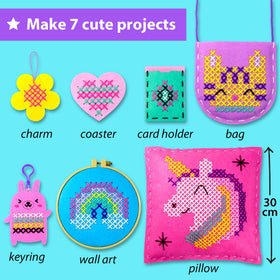 KRAFUN cross stitch kit pillow project, colorful home décor for kids