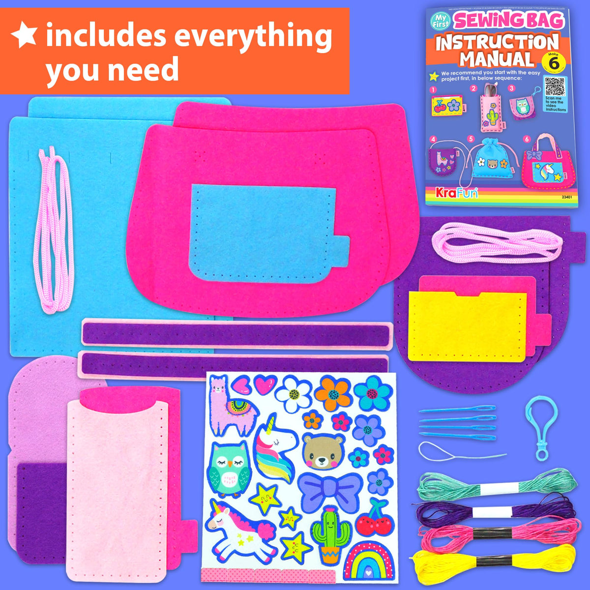 KRAFUN beginner sewing kit with clear instructions and supplies
