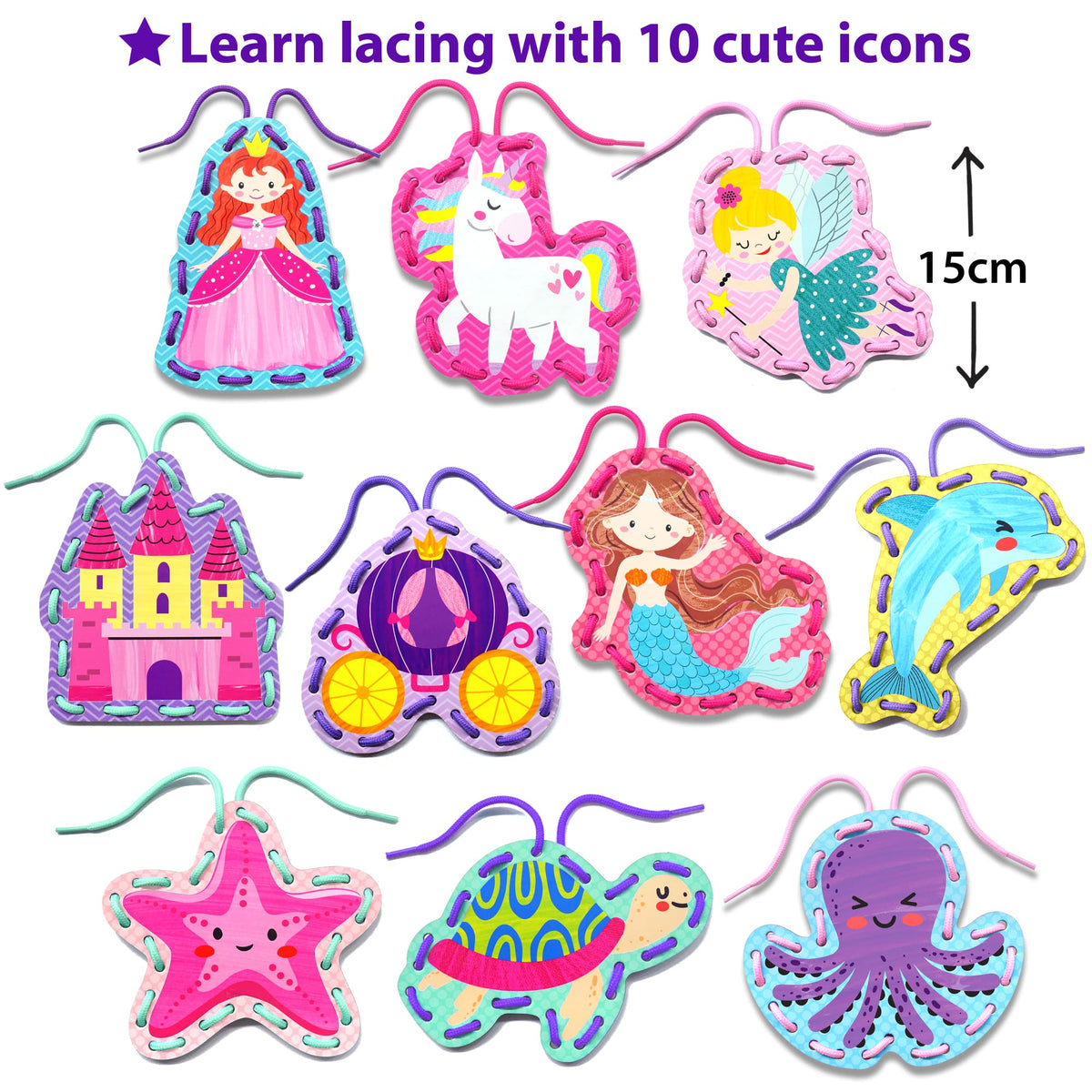 KRAFUN Castle and Mermaid Lacing Cards for imaginative play.