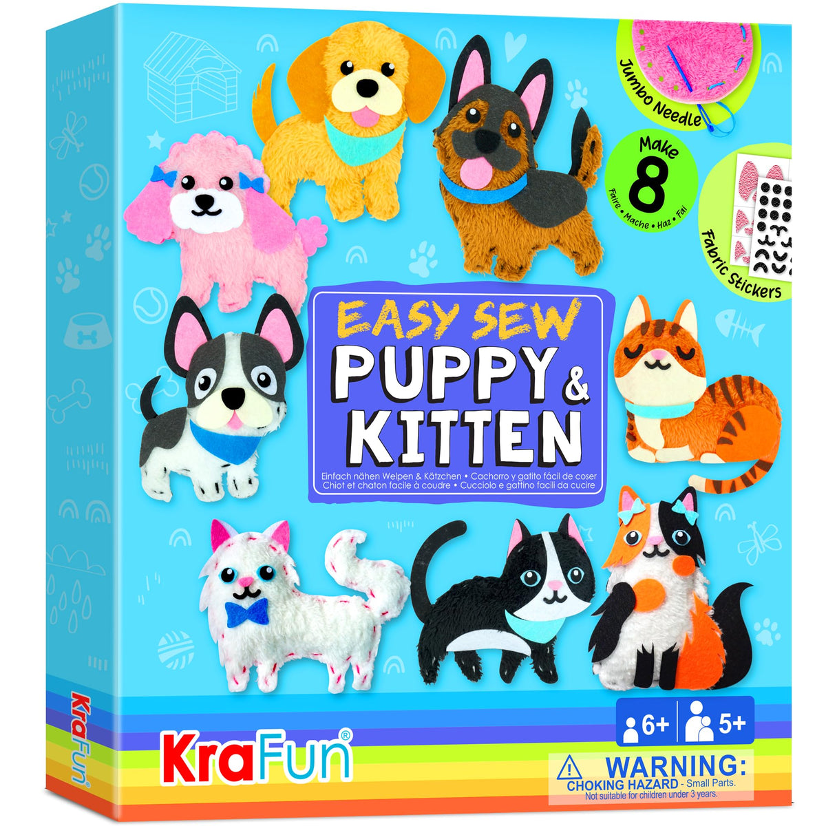 KRAFUN beginner sewing kit box with organized materials for kids.