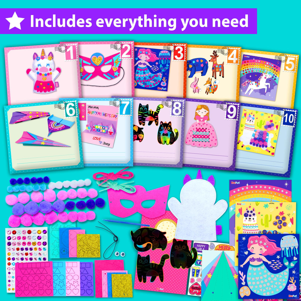 KRAFUN Mermaid mosaic craft offers colorful textures for screen-free creativity and tactile exploration.