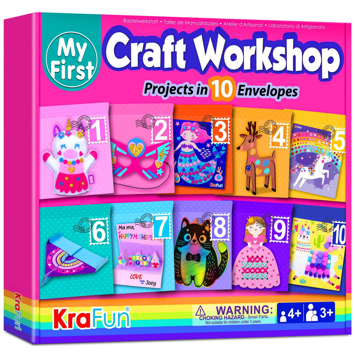 KRAFUN My First Craft Workshop unicorn puppet boosts imaginative play and fine motor skills.