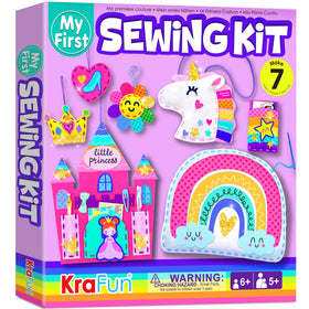 KRAFUN My First Sewing Kit unicorn project fosters fine motor skills and creativity.