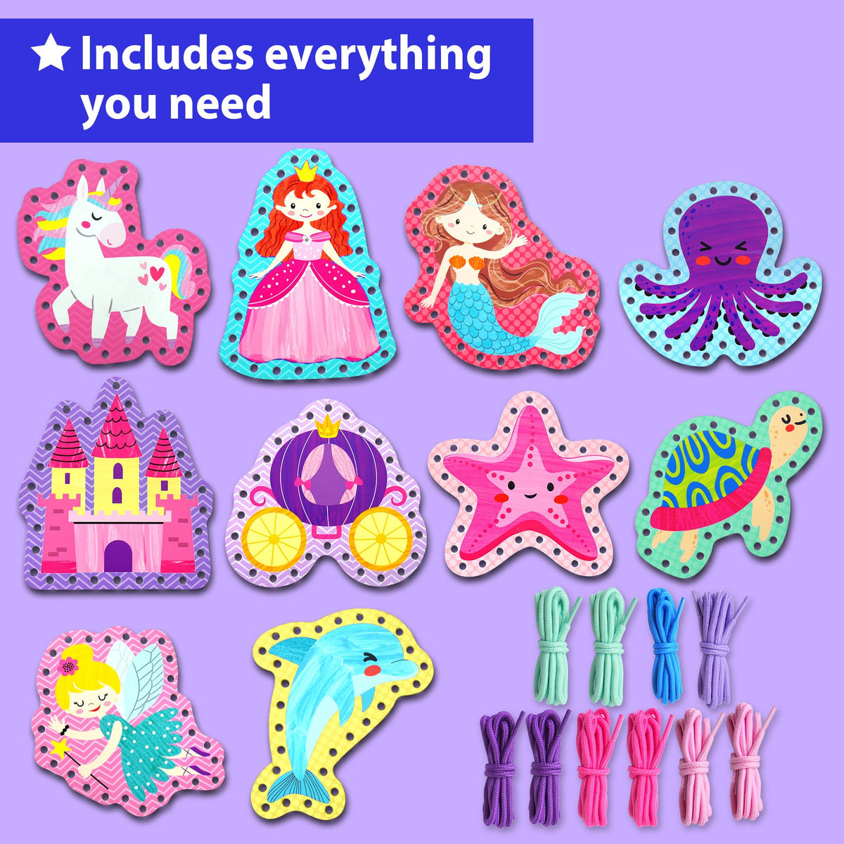 KRAFUN Princess Lacing Projects kit encourages color matching and patience.