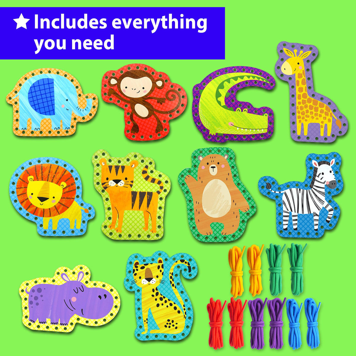 KRAFUN Safari Animal Lacing Cards spread for kids