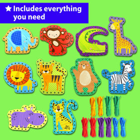 KRAFUN Safari Animal Lacing Cards spread for kids