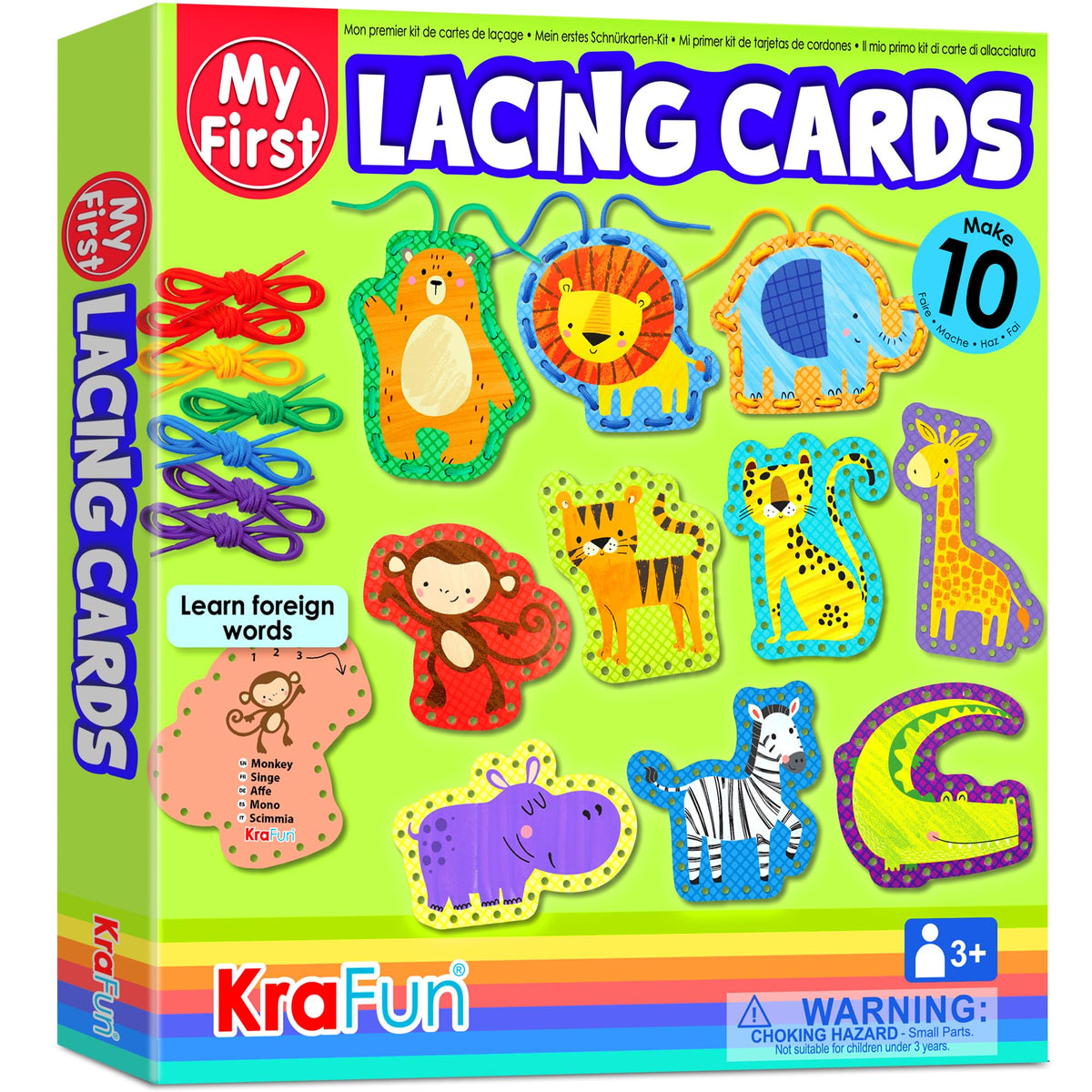 KRAFUN Safari Animal Lacing Kit box, ready gift packaging for beginners
