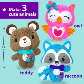 KRAFUN Raccoon doll sewing project with simple stitching.