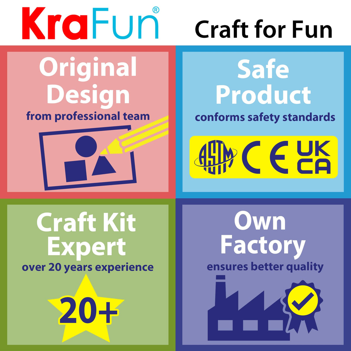 KRAFUN Pre-punched fabric shapes enable easy guided sewing.