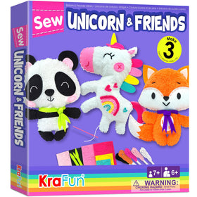 KRAFUN unicorn beginner sewing kit with unicorn doll craft, ideal for learning to sew safely