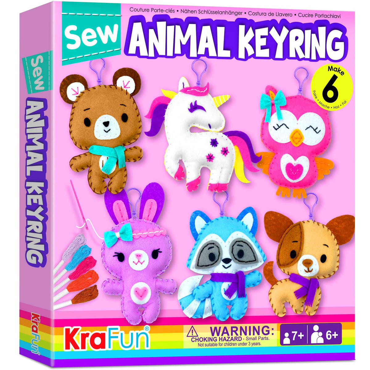 KRAFUN Unicorn Sewing Keyring Kit box with organized beginner materials.