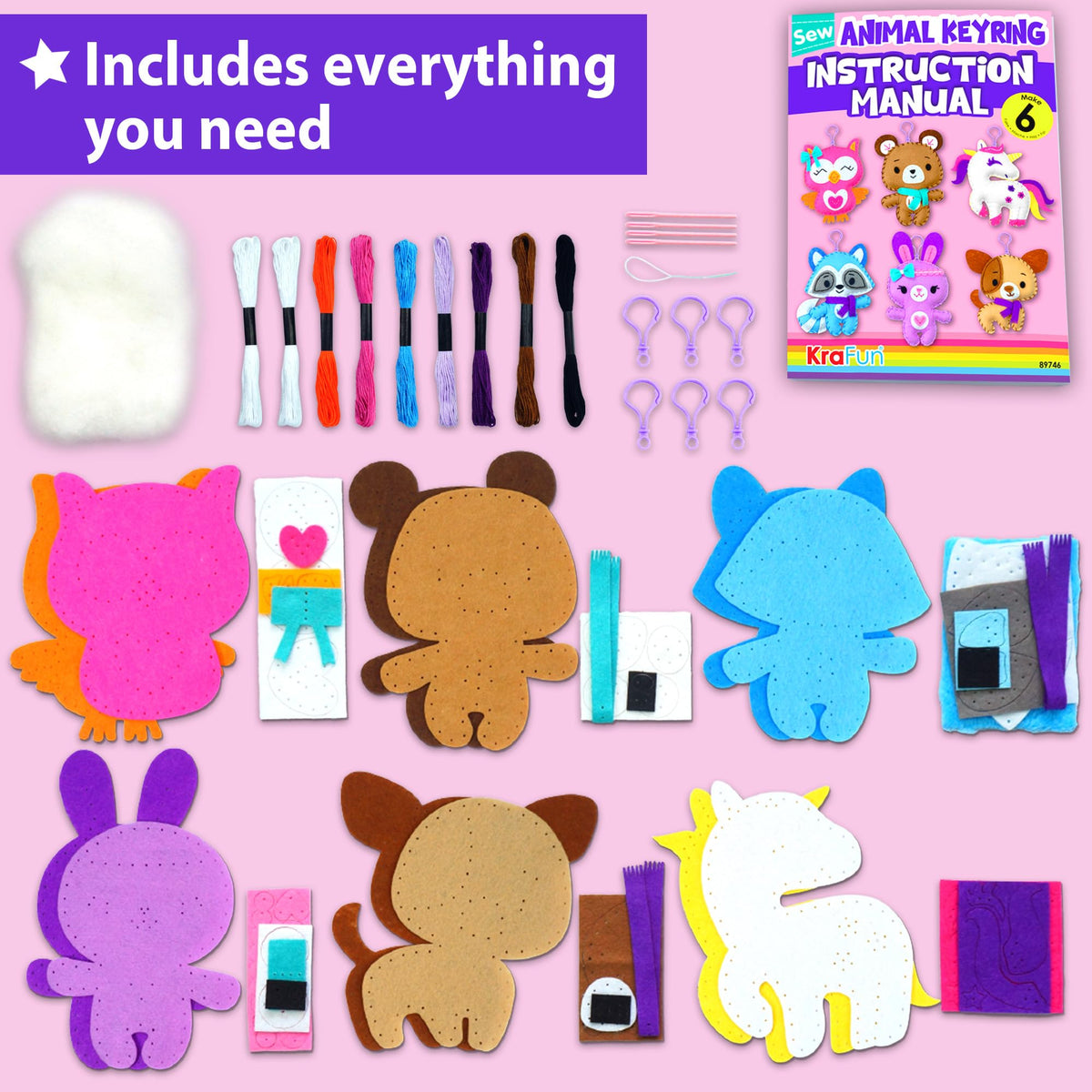 KRAFUN included pre-punched felt materials simplifying kids' stitching.