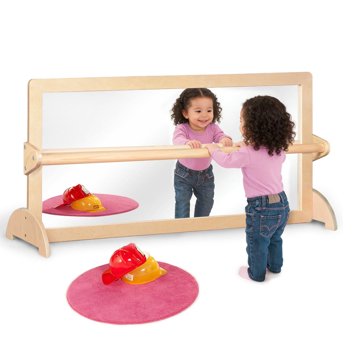 KRAND Montessori wood-frame mirror front view for toddler exploration