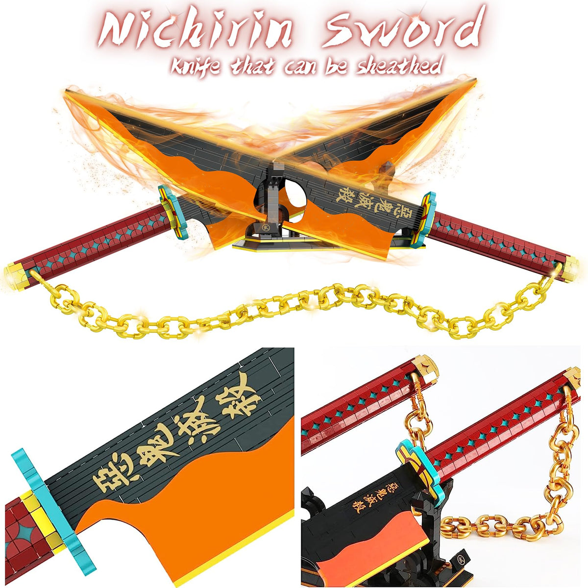Kravkind display stand supporting the block sword for stable viewing.