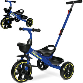 KRIDDO 2-in-1 toddler tricycle with extended push handle for easy parent pushing