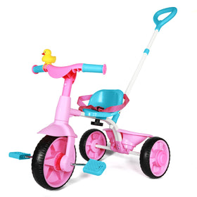 KRIDDO 2-in-1 pink tricycle front view with smooth EVA wheels for easy outdoor rides