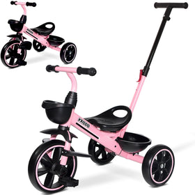 KRIDDO 2-in-1 toddler tricycle with push-handle for easy parent-guided rides.
