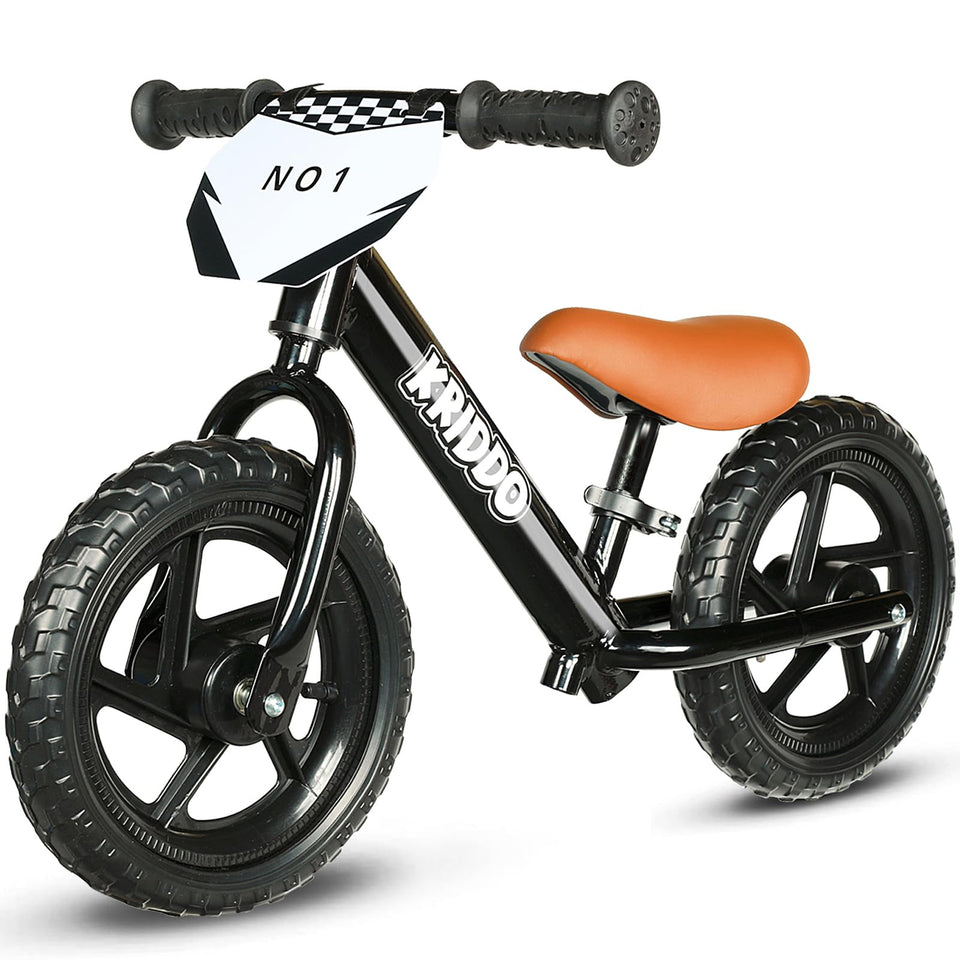 KRIDDO 12-inch balance bike with customizable plate for personalized ride