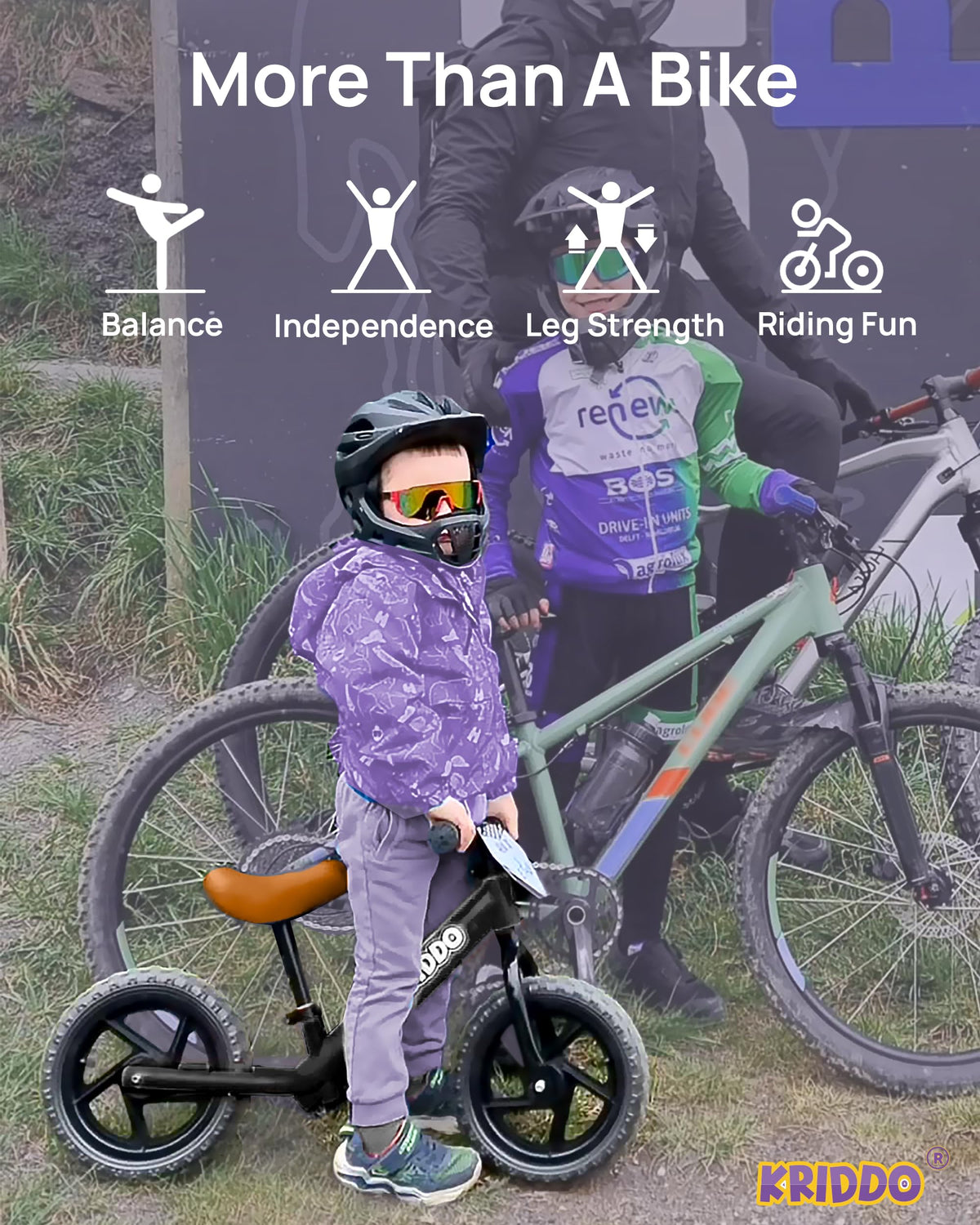 KRIDDO balance bike with soft-grip handlebars for secure learning