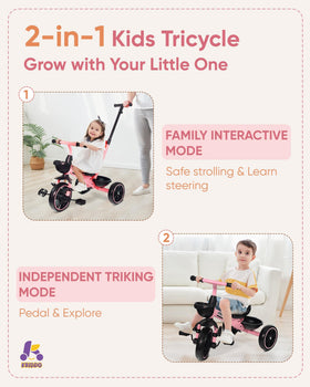 KRIDDO extended-push-handle up to 40 inches for comfortable outings.